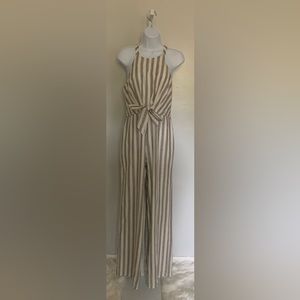 Sugar + Lips Linen White and Gray Halter Romper